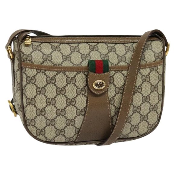 GUCCI GG Supreme Web Sherry Line Shoulder Bag PVC Beige 56 02 032 Auth BA2084 - Picture 1 of 16